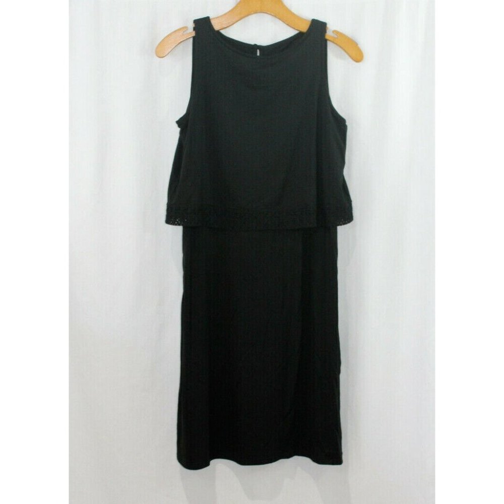 NWT J Jill Womens Black Wearever Collection Layered Crochet Lace Trim Dress XS